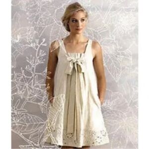 Anthropologie Ranna Girl Beige Linen Dress Size XS Extra Small